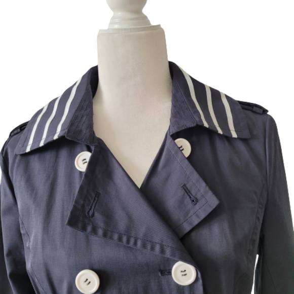 NWOT Women's Pelle Studio Contrast-Trim Belted Trench Coat, sz M - Picture 3 of 15